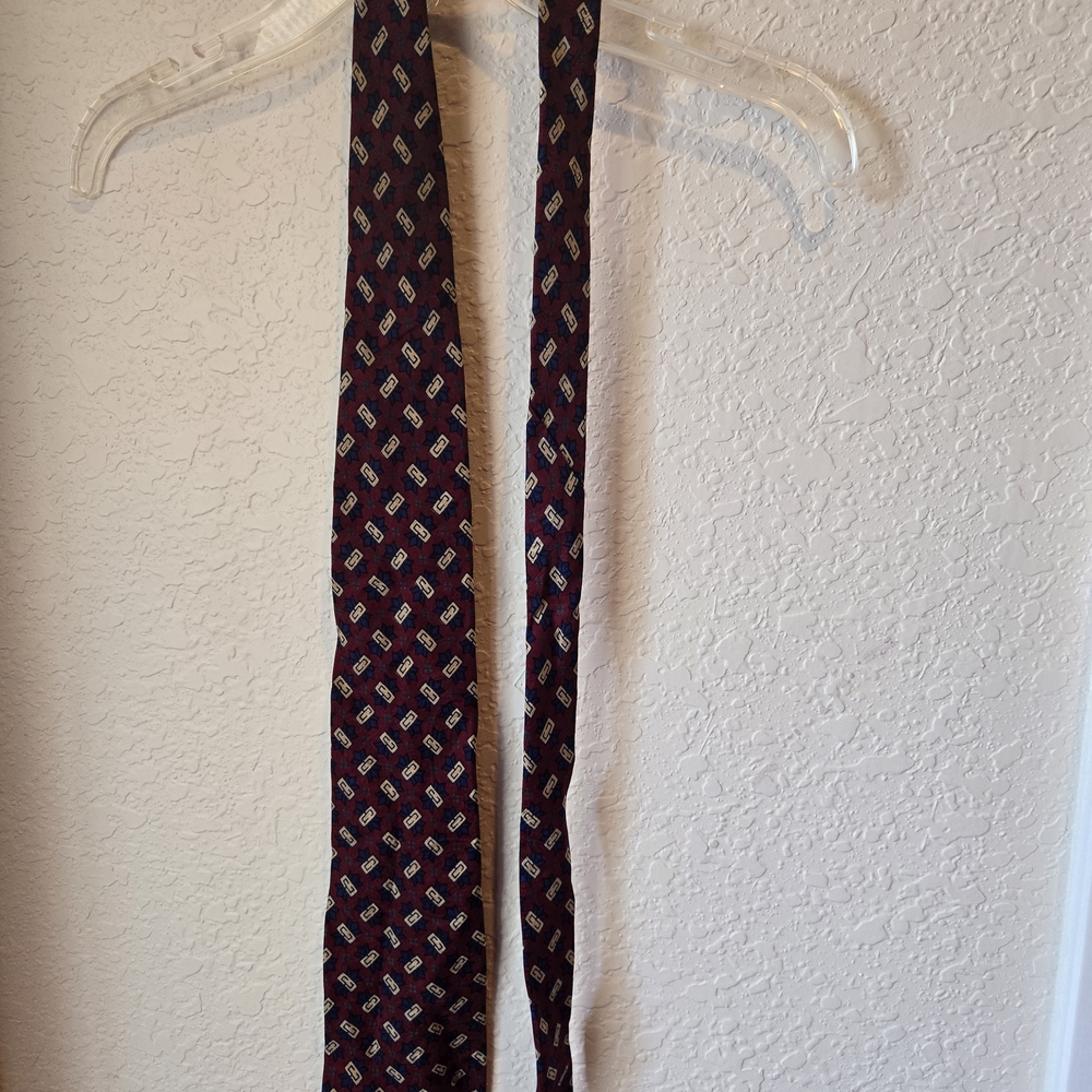 Dior Burgundy and Blue Patterned Tie
